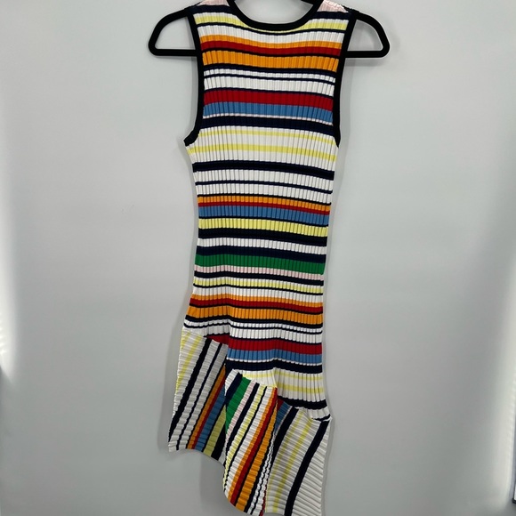 Milly Directional Pop Stripe Bodycon Mini Dress Sleeveless Knit Asymmetrical M - Picture 6 of 11